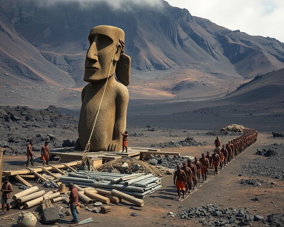 Moai Statue Herstellung Steinbruch