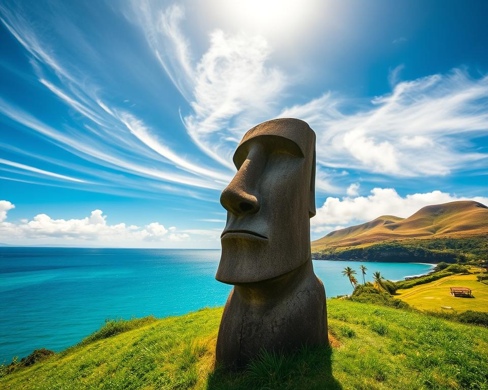 Moai Statue in polynesischer Kulturlandschaft